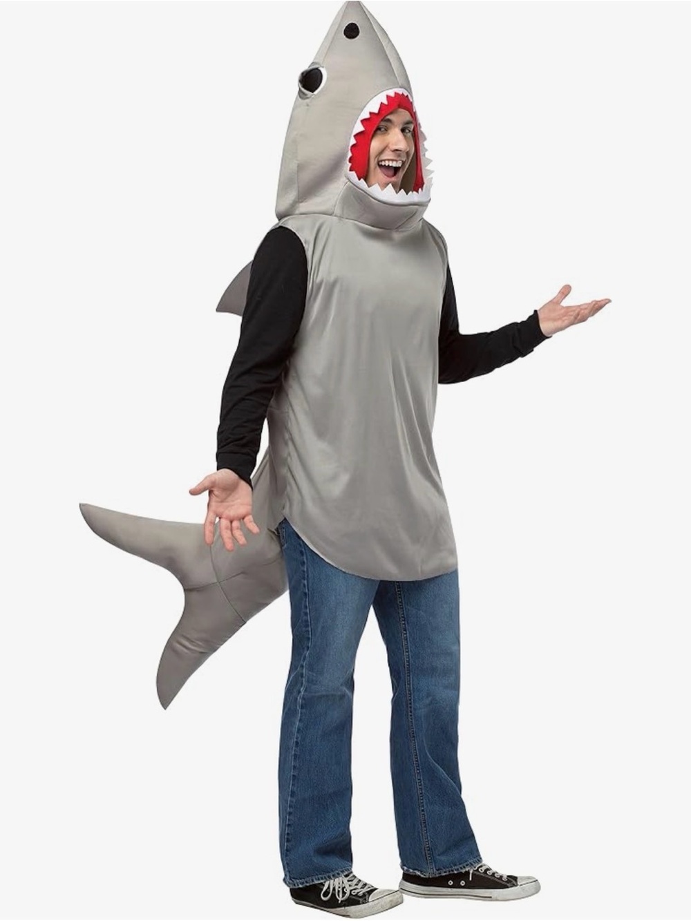 ADULT Gray Shark Costume with Red Mouth Trim one size.